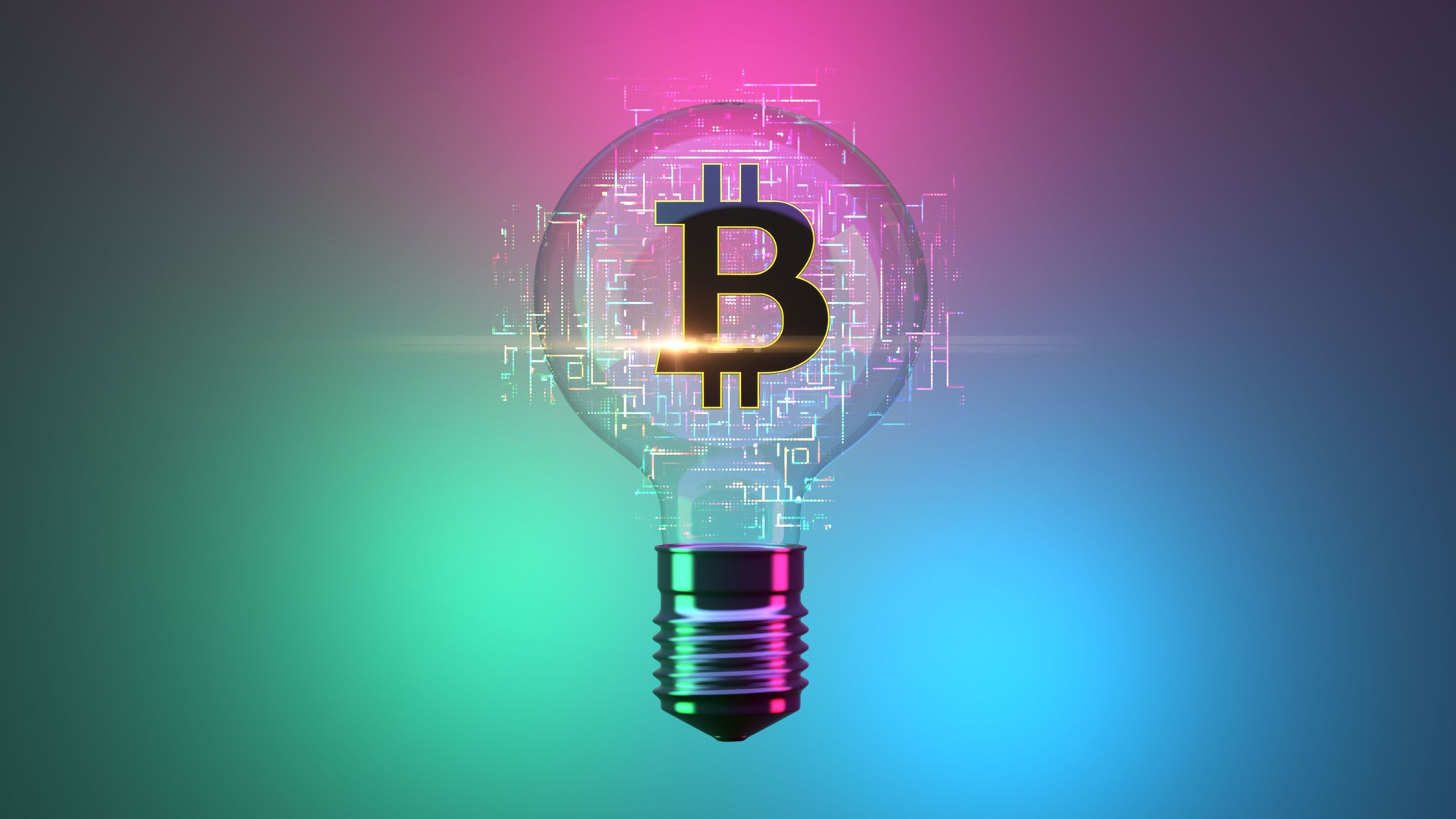 Bitcoin sign inside light bulb. Crypto concept.